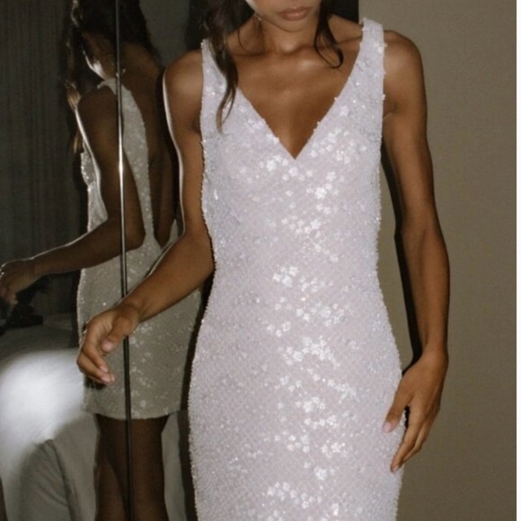 Meshki Dresses & Skirts - Meshki Louanne Beaded Mini Dress | White Sequin Dress